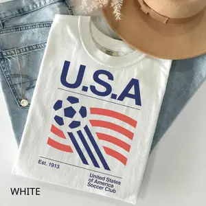 Comfort Colors USA Soccer T-Shirt, Retro 90s United States Soccer Shirt, USMNT USWNT Graphic Tee, Est. 1913 American Soccer Club, Patriotic Soccer Fan Shirt