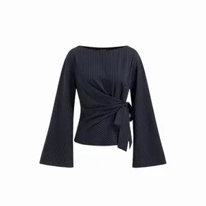 Cider Boat Neck Stripe Knotted Bell Sleeve Blouse SwimWeek