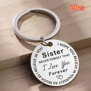 2Pcs Personalized Stainless Steel Keychain Gift For Sister