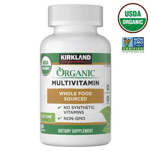 Kirkland Signature USDA Organic Multivitamin 80 Coated Tablets Non-GMO Gluten Free Whole Food Sourced Natural Nutrients Certified USDA