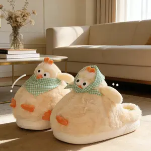 Adorable Farmyard Animal Slippers for Women | Plush Chicken Design with Scarf Detail | Cozy Indoor Footwear