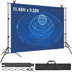VEVOR 11.48 x 9.58 ft Heavy Duty Backdrop Stand, Height Adjustable Photography Backdrop Stand, Background Support System with 6 Clamps and A Carry Bag, for Party, Wedding, Display, Photo