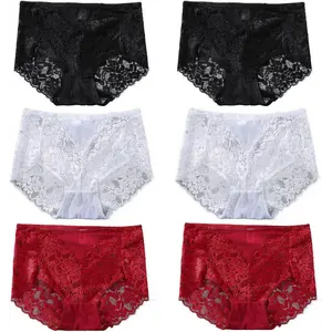 Sexy High Waisted Underwear for Women Plus Size Briefs Breathable Lace Panties High Waisted Cheekster Granny Panties