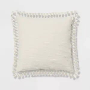 Euro Textured Slub Tassel Decorative Throw Pillow Natural - Threshold
