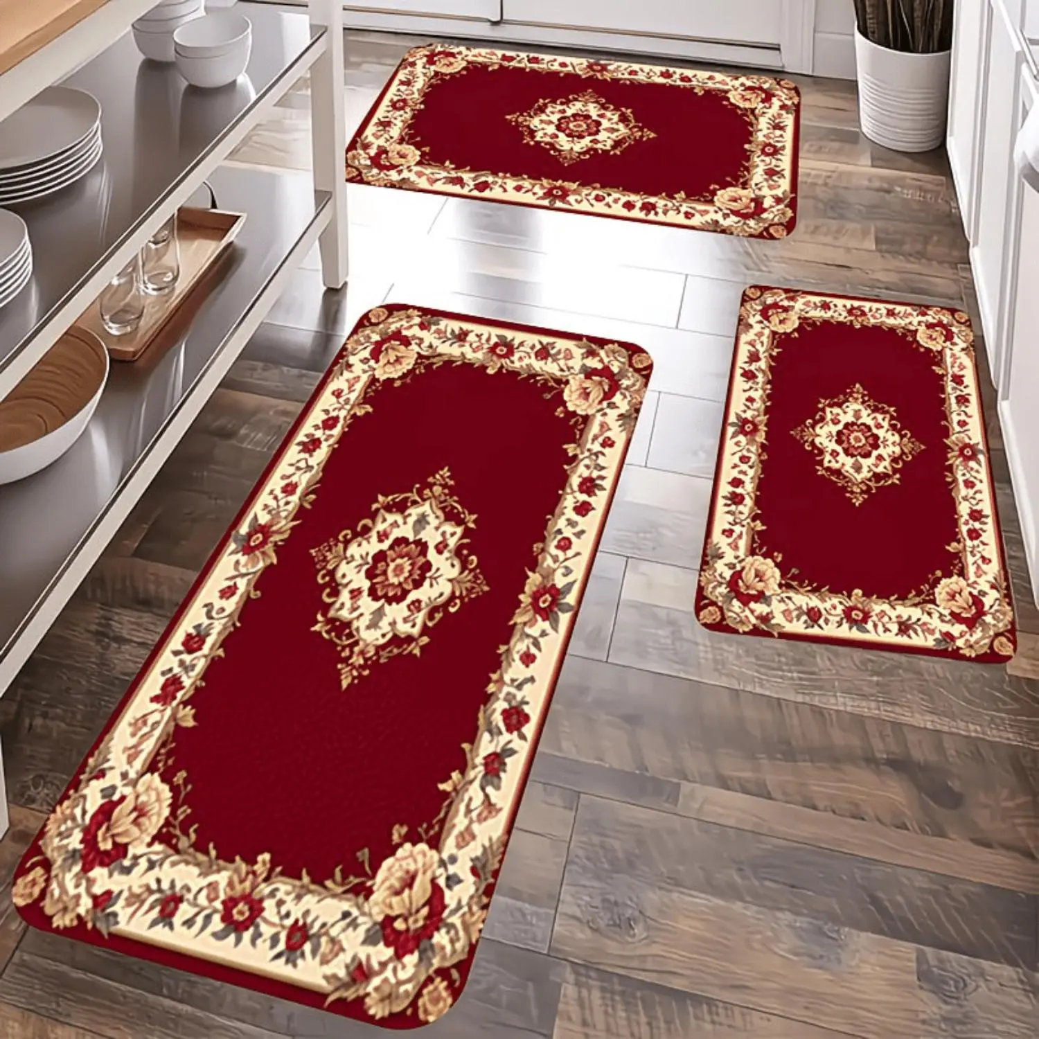Flannel Kitchen Floor Mat Non-slip Carpet Suitable for Bedroom, Living Room, Kitchen Door, Water-absorbing Carpet for Christmas