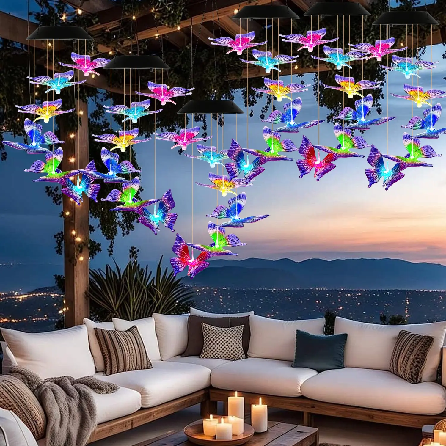 1Pc 2Pcs Quantity Options Solar Butterfly Wind Chime 7 Color Changing Wind Chime For Outside IPX4 Waterproof Outdoor Garden Yard Decor#homeimprovement#homeupgrade