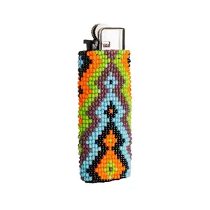 Jagged Edge - Native Beaded Lighter Case with Geometric Details - Handmade by Huichol Artisans - Mother Sierra