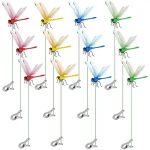 12 Pack Dragonfly Rod-Clip,Fake Dragonflies, 3D Fake Dragonfly Rod-Clips Outdoor Simulation,Humming Bird Stakes Fake, Plastics Dragonfly for Garden Stakes Decor Yard Ornaments for Hat,Deer and Horse,Fly Scare Devices for Indoor Outdoor