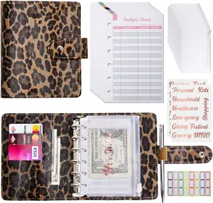 A7 Binder Wallet with 12 Cash Envelopes, Leopard Mini Budget Binder for Cash Stuffing Binder, Money Saving Binder, Money Organizer for Cash Budget Binder