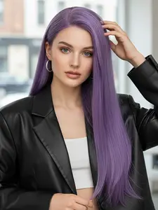 Purple Long Straight Wig 13x4 Lace Natural Hairline 26 Inch Heat Resistant, Daily Use, Role Play, High Temperature Resistance, Glueless Wig