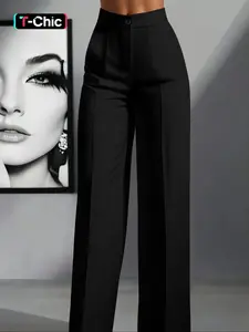 Women's High Waisted Slimming Straight Leg Pants, Casual High Rise Elastic Waisted Zipper Drop Crotch Leisure Trousers, Fitted All Seasons Fashion, Casual Plain Trousers