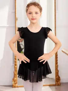 Girls' Back Crossed Chiffon Ballet Dress Dance Costume, Ballerina for Performance & Practice, Elegant Tutu Design, Dance Active Dress