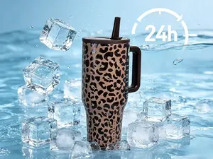HydroJug 40oz Leopard print Tumbler Keeps Drinks Cold 24 Hours Cold Leak Proof Stainless Steel Car Cup with Straw Drinkware Mug outdoorfun