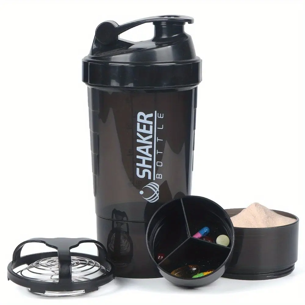 500ML/17oz Three-Layer Detachable Sports Water Bottle Shaker Cup, Protein Powder Milkshake Shaker Cup, Portable Gym Outdoor Sport, Workout Water Bottle, Sports Drinking Bottle, Hydration Bottle