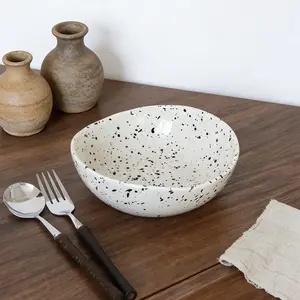 1pc Irregular Ink Splatter Ceramic Salad Bowl, Ceramic Food Bowl, Polka Dot Light Snack Bowl, Home Decor Kitchen Restaurant Use, Fruit Bowl, Dessert Bowl Gift, Ceramic Dish, Kitchenware