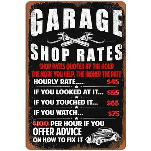 Garage Signs For Men Mechanic Workshop Metal Sign Man Cave Decor Garage Shop Rates Tin Sign Vintage Garage Accessories Car Mechanic Gifts For Men