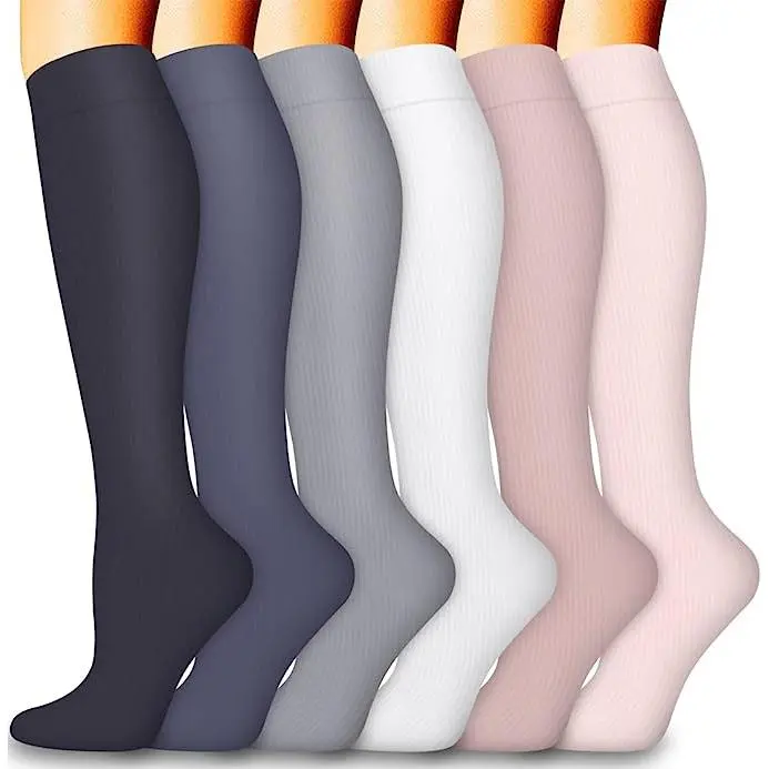 6 Pack Knee-High Compression Socks for Women, Comfortable 15-20mmHg Support with Reinforced Heel, Anti-Chafing, Moisture-Wicking for Athletes, Elastized Knee-High Socks, Anti-Chafing Knee-High Socks