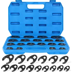 19pcs Crowfoot Flare Nut Wrench Set - Steel Construction, Open End Head Style, Metric 8-32mm for 3/8 & 1/2 Inch Drive Ratchets fathersdaygift
