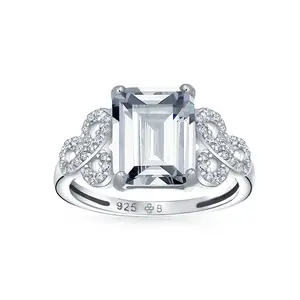 Love Knot Emerald Cut Engagement Ring 3CTW CZ Infinity Band .925 Sterling Silver