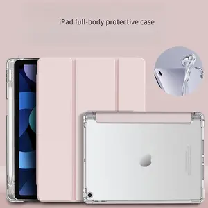 Transparent Full-Cover Silicone Soft Case for iPad Pro/Air 11 13 Inch 2025 2024 /M5 M4 M3 M2,Pro/Air 8 7 6 5 4 Generation (2025/2024/2022/2020) 10.9 Inch with Pencil Holder, [Support 2nd Pencil and Auto Wake/Sleep]  Trifold Stand Case (Pink)