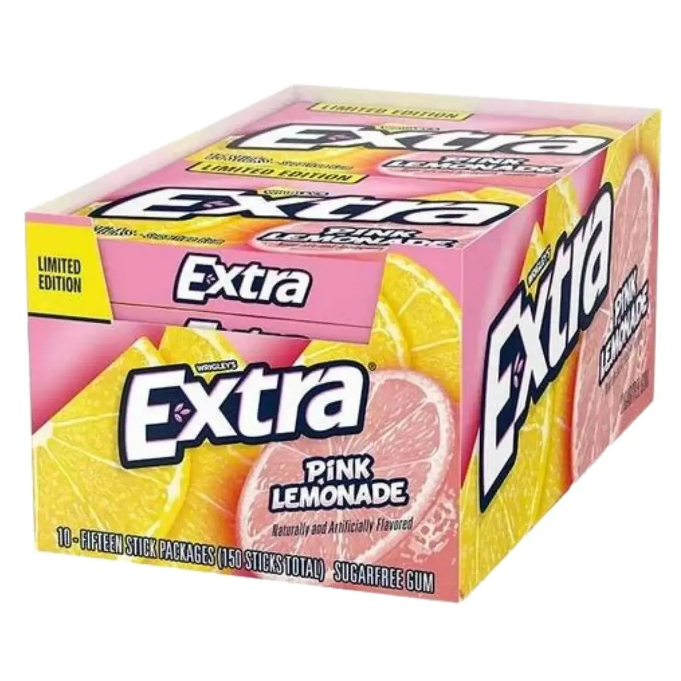 Extra Limited Edition Sugar-Free Pink Lemonade Chewing Gum Snack - 15 Sticks per Pack, 10 Packs per Inner, Sweet Flavor, Sugarless Gum, Chewing Gum Bulk