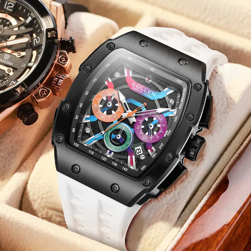 SOLLEN 728 Men's Rainbow Cool Watch Multi-functional Chronograph Waterproof Night Light Function Valentine's Day Gift