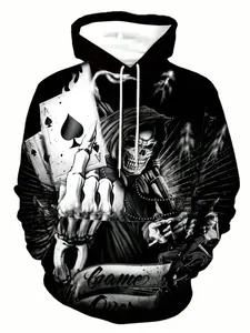 Men's Hoodie with Autumn Skeleton Skull Rose 3D Print Long Sleeve - Unisex Fashion Casual Sweatshirt, Loose Pullover, Sportswear