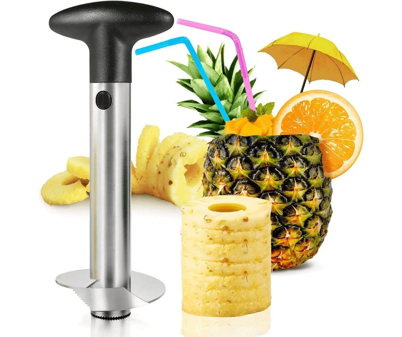 Pineapple Corer, [Upgraded, Reinforced, Thicker Blade] Newness Premium Pineapple Corer Remover (Black) Fruit Kitchen Stainless Utensils, Fruit Vegetable Slicer