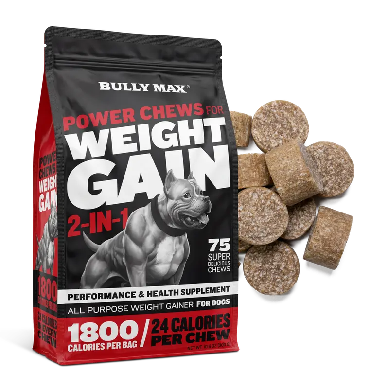 Bully Max 2-in-1 Power Chews Canine Nutritional Supplement (75 Chews) - Probiotics, Real Chicken Dog Weight Gainer for Puppies - 1,800 Calories, Healthy Energy & Immunity Support