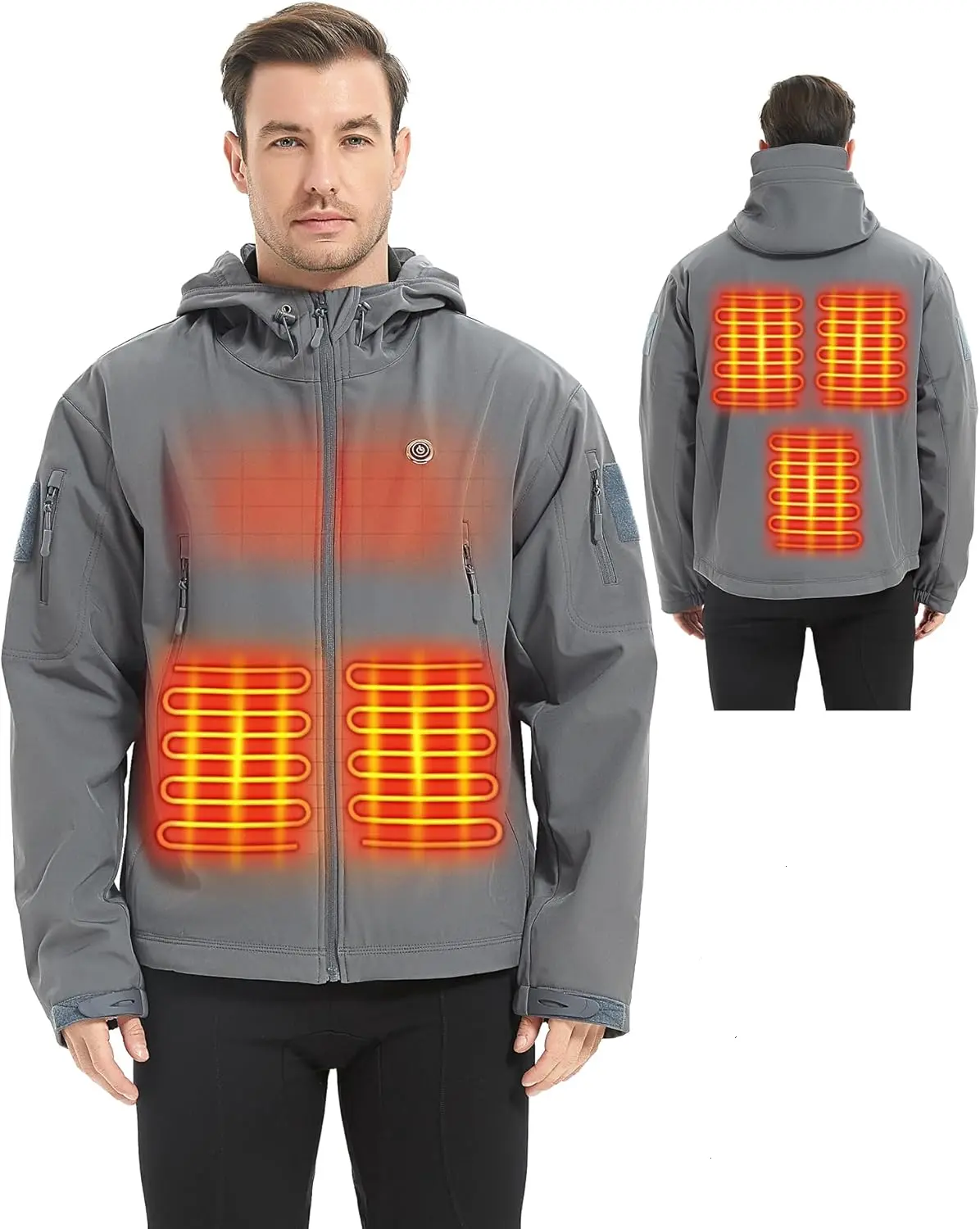 Heated Jacket for Men with Battery Pack 5 Heating Zones Winter Outdoor Rechargeable Electric Heating Coat，with 10000mah Battery,Waterproof Winter Outdoor Heating Jackets for Men