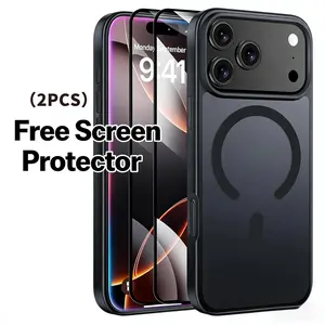 Phone case for iPhone 17 16 15 14 13 12 Pro Max plus 16E Case with 2PCS Tempered Glass Screen Protector,Compatible with MagSafe, Translucent Matte Slim Minimalist Magnetic Cases, Military Grade Shockproof Protective Anti-Scratch Phone Cover