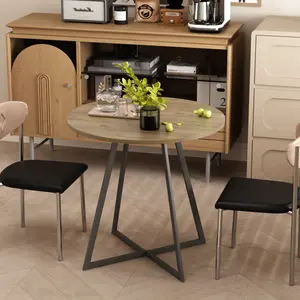 31.5 Inch Round Dining Table, Modern Brown Kitchen Table with Black Metal Legs, Small Space Circle Table for 2-4 People, Minimalist Dining Room Furniture (Table Only)