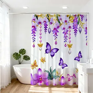 1 PC Elegant Bathroom Transformation with Butterfly Orchid Bath Curtain for Modern Home Decor Shower Floral