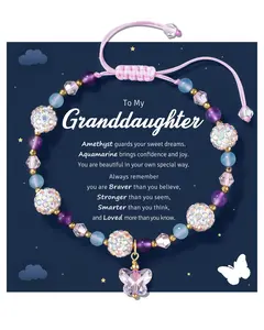 To My Daughter Granddaughter Niece Adjustable Crystal Butterfly Bracelet, Birthday Christmas Graduation Back to School Gifts for Girls