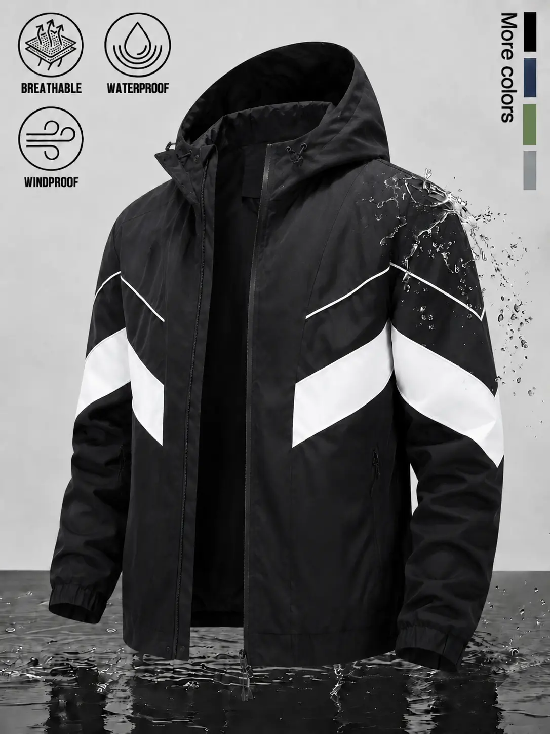 Men Light‑Duty Weather‑Defense Hooded Jacket, Windproof Waterproof Breathable Outer Shell, Handy Zipper Side Storage Pockets, Elastic Adjustable Cuffs, Versatile Outerwear For Outdoor Sports Travel Urban Commute And Day‑to‑Day All‑Weather Defense