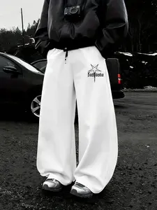 Men's Graphic Print Waistband Jogger Pants, Casual Loose-Fitting Comfortable Running Trousers, Classic Multifunctional Sports Pants