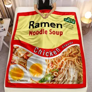 Ramen Noodle Pattern Blanket, 1 Count Chicken Flavor Ramen Soup Blanket, Fun Gift Food Themed Blanket for Ramen Lovers, Air Conditioning Blanket, Warm Nap Blanket