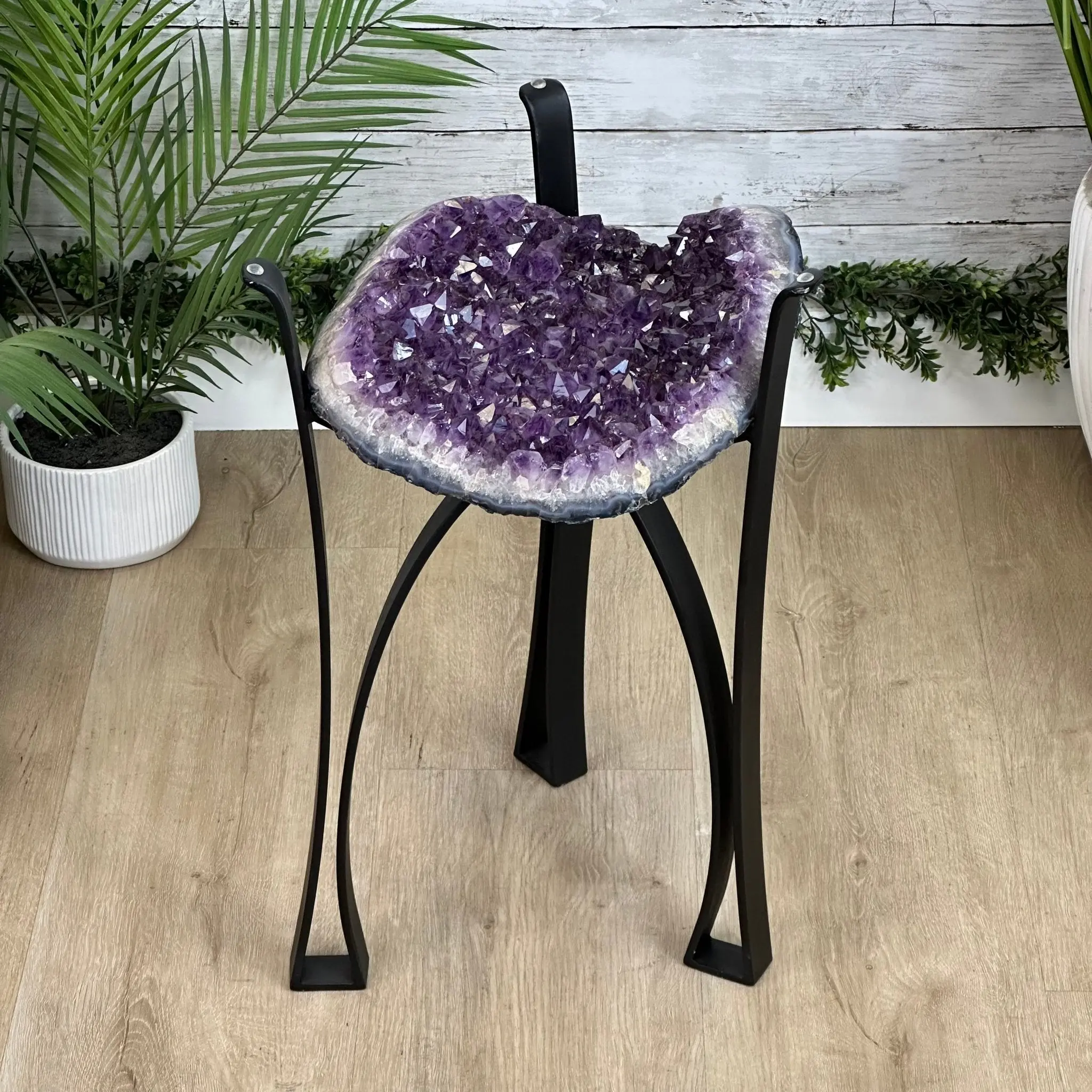 Brazilian Amethyst Geode Side Table, 31.1 lbs, 21.75” Tall #1384-0033