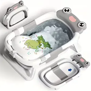 Foldable Baby Bathtub with Soft Floating Cushion  Safe Infant Bath Tub with Bath Chair Support, Drainage Hole, Detachable Feet, Space-Saving Design for Newborns & Toddlers
