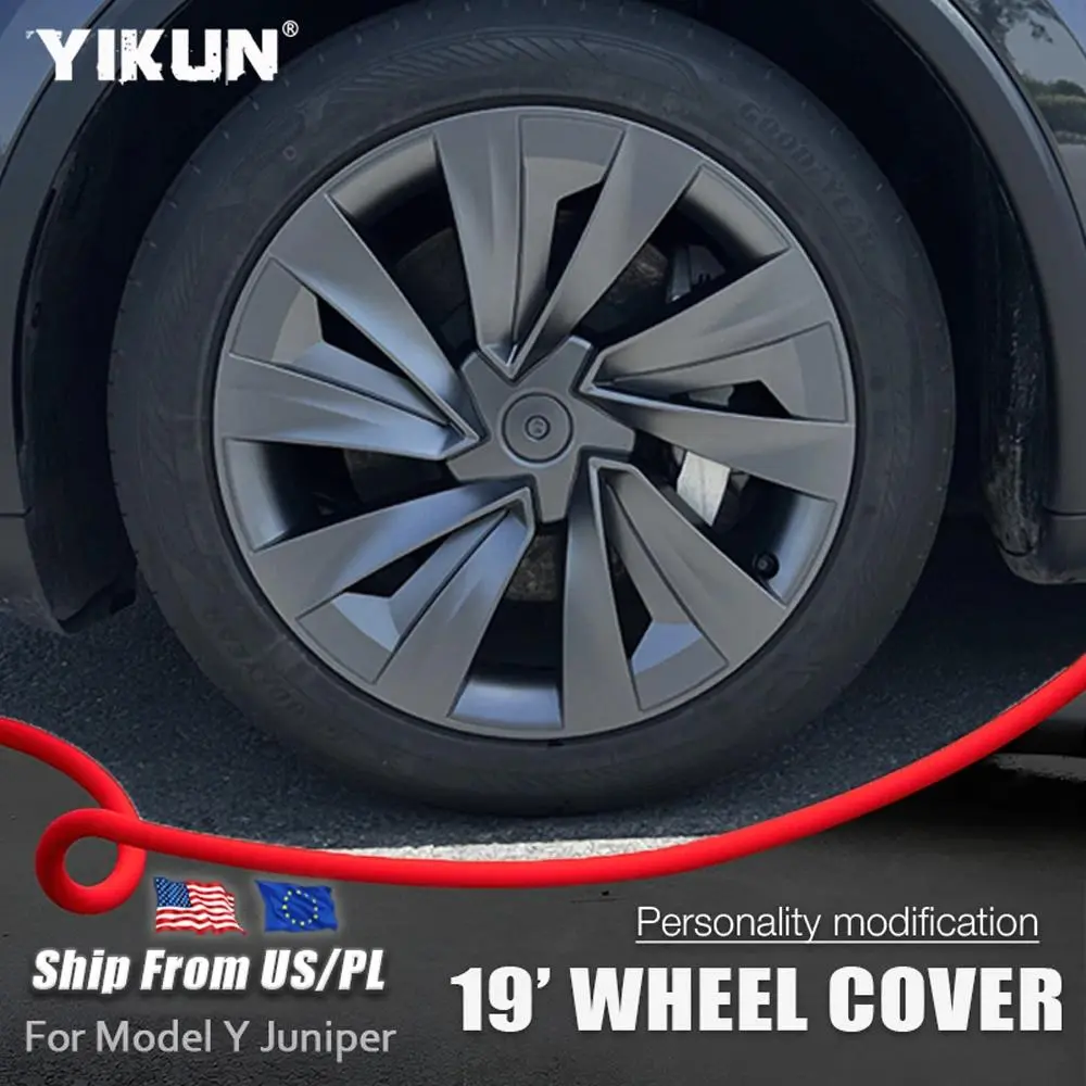 19-Inch Asymmetric Full Rim Replacement Wheel Kit with 4 Anti-Scratch ABS Plastic Car Rims Hub Caps Wheel Skins for 2025 Tesla Model Y Juniper, Automotive Car Accessories