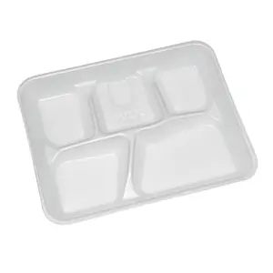 212 MAIN White Lightweight Foam 5-Compartment Plates, 8.25x10.5 in. Kitchenware Trays for Dry Food Storage, Ideal for School Organization