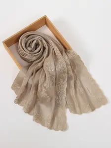 Premium Chiffon Hijab with Embroidered Geometric Design, Breathable and Cool, Shimmering Fabric for Daily Wear, 1pc Hijabdaily
