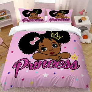 Playful princess themed bedding, Bedding sets, and down duvet covers, featuring cute black girls and sparkling designs, suitable for bedrooms, home decor, gifts for family and friends, perfect for holidays and birthdays