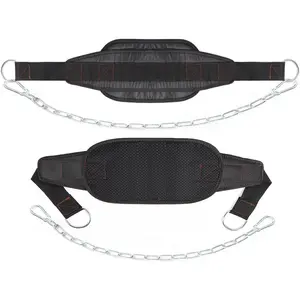 Fitness Dip Belt with Chain for Weight lifting, Dipping Pull Up Belt, Dip Belt Leather Attachment, Powerlifting, and Bodybuilding Workouts Belts, Comfortable  Support for Men & Women
