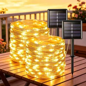 Outdoor Solar Copper Wire String Lights 2-Pack | 39FT 100 LEDs Each with 8 Modes, Waterproof Fairy Lights for Garden, Tree, Patio & Holiday Decor