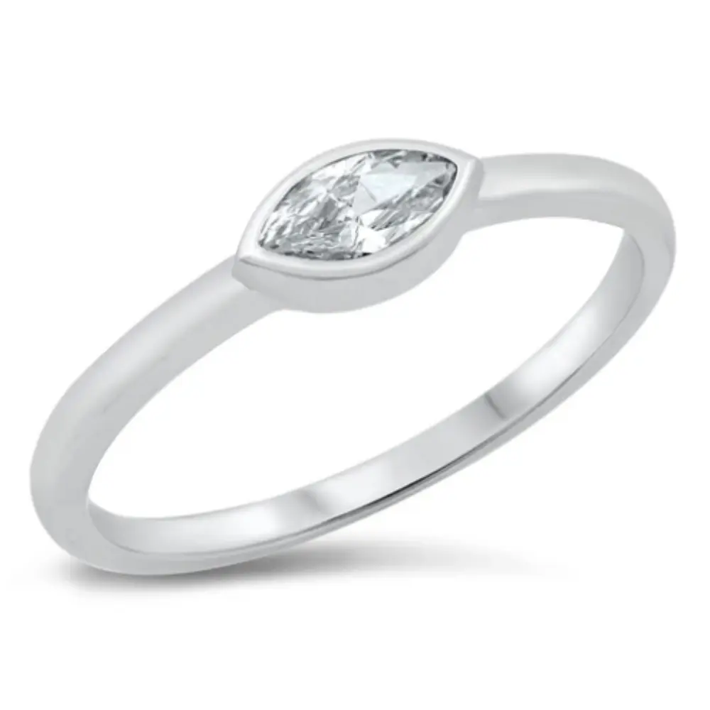 Sideways CZ Crystal Marquise Ring - 925 Sterling Silver