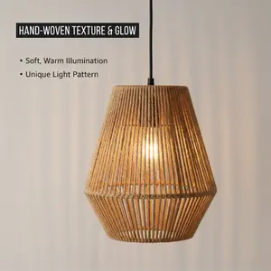 Bohemian Woven Pendant Lamp Shade, Handmade Hollow Design, Suitable for Living Room, Dining Room, Balcony, Farmhouse, Bed & Breakfast