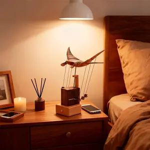 wooden manta ray decoration, wooden biomimetic marine creature power model, manual wooden manta ray automatic machine, desktop leisure decoration