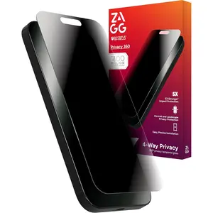 Zagg Glass Elite Privacy 360 Screen Protector for iPhone 17 16 15 14 13 12 11 Pro Max, 4-Way Privacy, Ultra-Strong Tempered Glass, 5x Stronger, Accessories