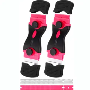 42 Pcs Double Razor Blade Scraper Tool Set 2 Pcs 2 in 1 Razor Scraper Remover 40 Pcs Metal and Plastic Blades for Decal, Sticker, Label, Caulk Adhesive, Paint Stovetop, Subfloor (Pink)